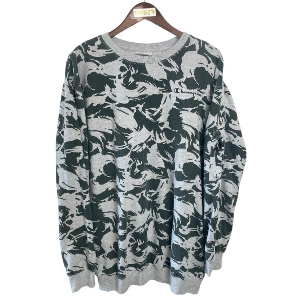 CHAMPION grey teal print sweatshirt // XL Tall